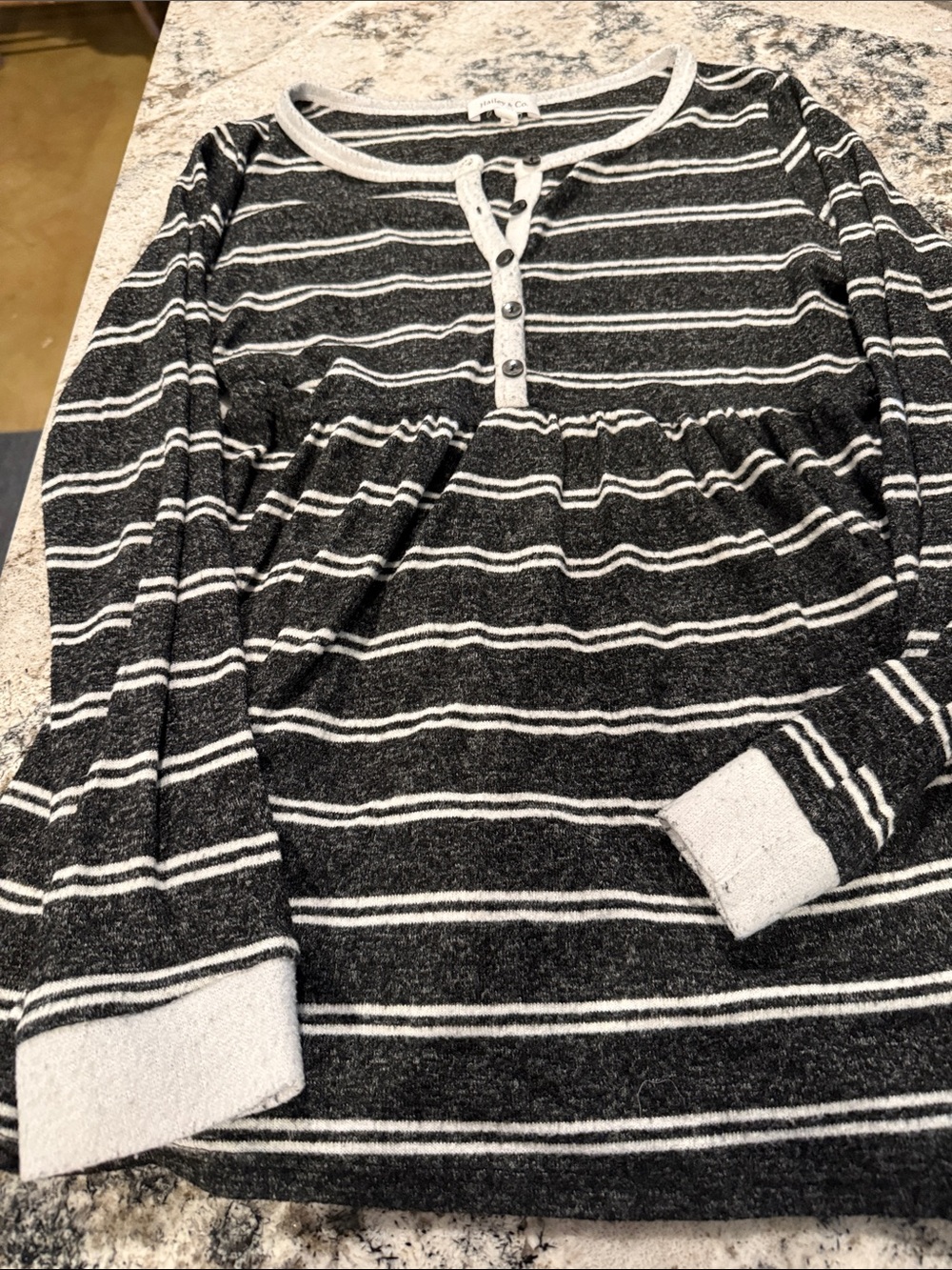 Striped Black & White Henley Tunic Top